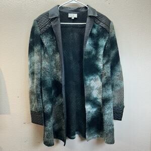 Vintage Alberto Makali Open Front Knit Cardigan Tie Dye Faux Leather Trim Size L